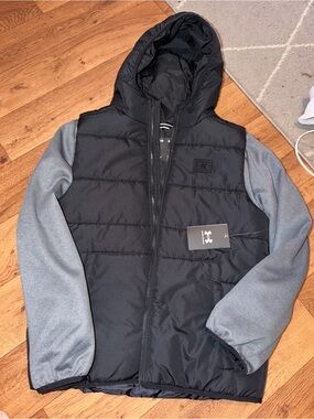 Under Armour Black Puffer Vest with Gray Sleeves and Hooded Jacket